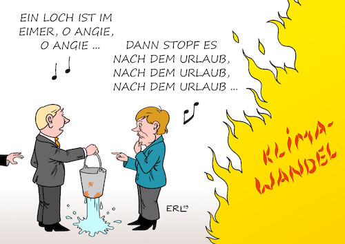 Cartoon: Klimakabinett (medium) by Erl tagged politik,klima,klimawandel,erderwärmung,co2,ausstoß,reduzierung,maßnahmen,klimakabinett,langsam,unwillig,urlaub,schlager,ein,loch,ist,im,eimer,feuer,brand,löschen,wasser,bundeskanzlerin,angela,merkel,karikatur,erl,politik,klima,klimawandel,erderwärmung,co2,ausstoß,reduzierung,maßnahmen,klimakabinett,langsam,unwillig,urlaub,schlager,ein,loch,ist,im,eimer,feuer,brand,löschen,wasser,bundeskanzlerin,angela,merkel,karikatur,erl