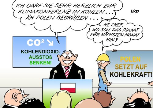 Cartoon: Klimakonferenz Polen (medium) by Erl tagged un,klimakonferenz,gastgeber,polen,energie,kohle,kohlekraftwerk,co2,kohlendioxid,erderwärmung,klimawandel,ausstoß,begrenzung,senkung,widerspruch,plakat,un,klimakonferenz,gastgeber,polen,energie,kohle,kohlekraftwerk,co2,kohlendioxid,erderwärmung,klimawandel,ausstoß,begrenzung,senkung,widerspruch,plakat