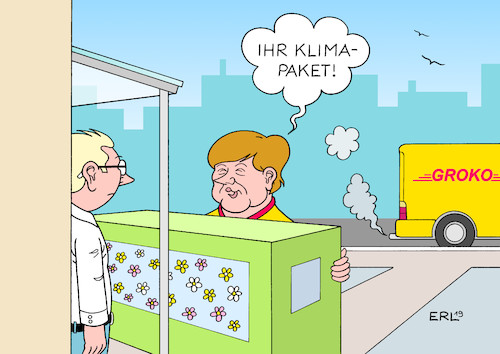 Cartoon: Klimapaket (medium) by Erl tagged politik,klima,klimawandel,erderwärmung,bundesregierung,groko,cdu,csu,spd,klimapaket,klimaschutz,bundeskanzlerin,angela,merkel,paketdienst,paketbotin,co2,karikatur,erl,politik,klima,klimawandel,erderwärmung,bundesregierung,groko,cdu,csu,spd,klimapaket,klimaschutz,bundeskanzlerin,angela,merkel,paketdienst,paketbotin,co2,karikatur,erl