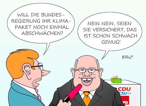 Cartoon: Klimapaket Abschwächung (medium) by Erl tagged politik,klima,klimaerwärmung,erderwärmung,klimaschutz,bundesregierung,groko,cdu,csu,spd,klimapaket,schwach,gerücht,abschwächung,verwässerung,dementi,wirtschaftsminister,peter,altmaier,karikatur,erl,politik,klima,klimaerwärmung,erderwärmung,klimaschutz,bundesregierung,groko,cdu,csu,spd,klimapaket,schwach,gerücht,abschwächung,verwässerung,dementi,wirtschaftsminister,peter,altmaier,karikatur,erl