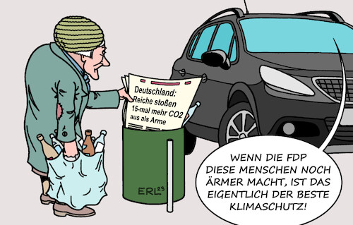 Cartoon: Klimaschützerin (medium) by Erl tagged klima,klimawandel,erderwärmung,oxfam,studie,deutschland,reiche,co2,ausstoß,fünfzehn,mal,mehr,arme,fdp,kürzung,sozialleistungen,vergrößerung,armut,urteil,bundesverfassungsgericht,karlsruhe,einhaltung,schuldenbremse,pfandflaschensammlerin,suv,karikatur,erl,klima,klimawandel,erderwärmung,oxfam,studie,deutschland,reiche,co2,ausstoß,fünfzehn,mal,mehr,arme,fdp,kürzung,sozialleistungen,vergrößerung,armut,urteil,bundesverfassungsgericht,karlsruhe,einhaltung,schuldenbremse,pfandflaschensammlerin,suv,karikatur,erl