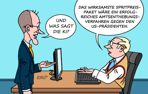 Cartoon: Kluger Rat (medium) by Erl tagged politik,usa,trump,angriff,krieg,iran,anstieg,ölpreis,gaspreis,spritpreis,paket,regierung,merz,wirksamkeit,ki,karikatur,erl,politik,usa,trump,angriff,krieg,iran,anstieg,ölpreis,gaspreis,spritpreis,paket,regierung,merz,wirksamkeit,ki,karikatur,erl