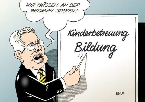 Cartoon: Koch (medium) by Erl tagged koch,sparen,bildung,kinderbetreuung,zukunft,roland koch,sparen,bildung,kinderbetreuung,zukunft,kinder,wissen,roland,koch