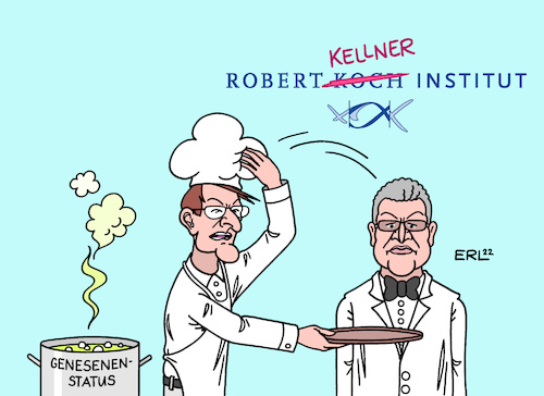 Cartoon: Koch und Kellner (medium) by Erl tagged politik,corona,virus,pandemie,robert,koch,institut,rki,lothar,wieler,genesenenstatus,verkürzung,ärger,fdp,spd,gesundheitsminister,karl,lauterbach,entzug,kompetenzen,kellner,kochen,servieren,karikatur,erl,politik,corona,virus,pandemie,robert,koch,institut,rki,lothar,wieler,genesenenstatus,verkürzung,ärger,fdp,spd,gesundheitsminister,karl,lauterbach,entzug,kompetenzen,kellner,kochen,servieren,karikatur,erl