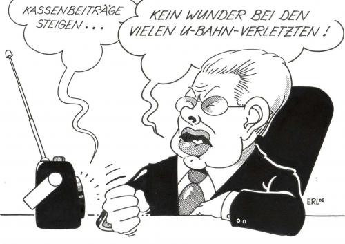 Cartoon: Kochs Beitrag (medium) by Erl tagged krankenkasse,cdu,koch,krankenkasse,cdu,roland,koch,kassenbeiträge,ubahn,verletzte,radio,wunder,stabilität,steuereinnahmen,steuer,steuerbeiträge,ende,hoffnung,entschuldigung,begründungen,kriminalität,jugend,jugendgewalt,rassismus,strafvollzug,aggression,polemik,roland koch