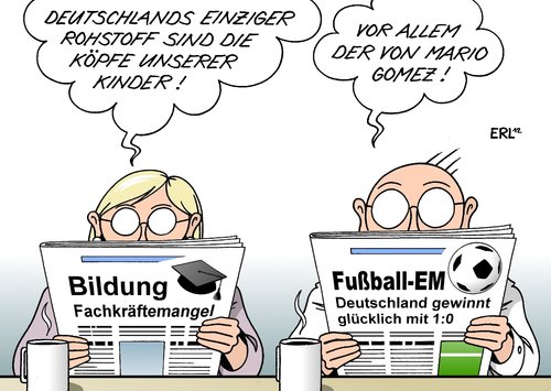 Cartoon: Köpfe (medium) by Erl tagged bildung,rohstoff,köpfe,kinder,fachkräfte,fachkräftemangel,fußball,em,europameisterschaft,deutschland,nationalmannschaft,sieg,glücklich,kopf,mario,gomez,kopfball,zeitung,bildung,rohstoff,köpfe,fachkräfte,fachkräftemangel,fußball,em