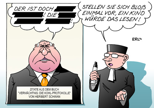 Cartoon: Kohl (medium) by Erl tagged helmut,kohl,altbundeskanzler,bundeskanzler,buch,memoiren,ghostwriter,heribert,schwan,tonbänder,protokolle,zitate,beschimpfung,gericht,urteil,richter,helmut,kohl,altbundeskanzler,bundeskanzler,buch,memoiren,ghostwriter,heribert,schwan,tonbänder,protokolle,zitate,beschimpfung,gericht,urteil,richter