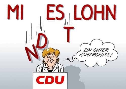 Cartoon: Kompromiss (medium) by Erl tagged cdu,partei,parteitag,bundeskanzlerin,vorsitzende,angela,merkel,mindestlohn,lohnuntergrenze,lohn,kompromiss,mies,cdu,partei,bundeskanzlerin,parteitag,vorsitzende,merkel,mindestlohn,lohnuntergrenze,lohn,kompromiss,arbeit,job,gehalt