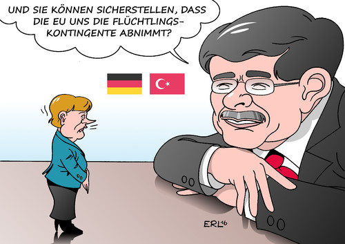 Cartoon: Kontingente (medium) by Erl tagged eu,türkei,gipfel,flüchtlinge,flüchtlingskrise,abhängigkeit,kontingente,bedingungen,beitritt,verhandlungen,europa,merkel,davutoglu,karikatur,erl,eu,türkei,gipfel,flüchtlinge,flüchtlingskrise,abhängigkeit,kontingente,bedingungen,beitritt,verhandlungen,europa,merkel,davutoglu,karikatur,erl