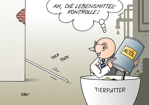 Cartoon: Kontrolle (medium) by Erl tagged lebensmittel,skandal,kontrolle,ei,dioxin,futtermittel,schmiermittel,öl,altöl,diesel,huhn,verbraucherschutz,lebensmittel,skandal,kontrolle,ei,eier,futtermittel,schmiermittel,öl,altöl,diesel,huhn,verbraucherschutz,verbraucher,schutz,tierfutter,futter,tiere