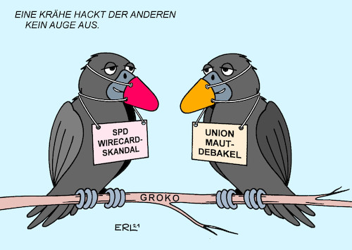 Cartoon: Krähen (medium) by Erl tagged politik,maut,debakel,union,csu,verkehrsminister,andreas,scheuer,verträge,unterzeichnung,vorzeitig,schaden,steuerzahler,untersuchungsausschuss,zurückhaltung,koalitionspartner,spd,wirecard,skandal,finanzminister,olaf,scholz,kontrolle,aufsicht,versagen,krähe,auge,groko,karikatur,erl,politik,maut,debakel,union,csu,verkehrsminister,andreas,scheuer,verträge,unterzeichnung,vorzeitig,schaden,steuerzahler,untersuchungsausschuss,zurückhaltung,koalitionspartner,spd,wirecard,skandal,finanzminister,olaf,scholz,kontrolle,aufsicht,versagen,krähe,auge,groko,karikatur,erl