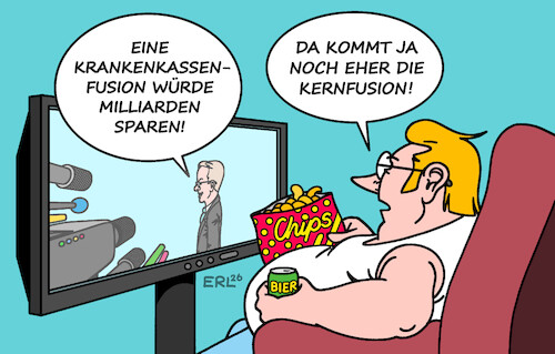 Cartoon: Krankenkassen (medium) by Erl tagged politik,gesundheit,gesundheitsreform,sparen,sparkurs,linnemann,zusammenlegung,fusion,krankenkassen,utopie,kernfusion,karikatur,erl,politik,gesundheit,gesundheitsreform,sparen,sparkurs,linnemann,zusammenlegung,fusion,krankenkassen,utopie,kernfusion,karikatur,erl