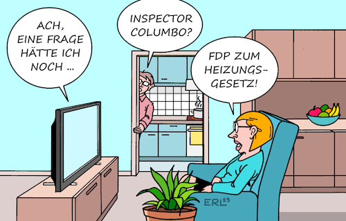 Cartoon: Krimi (medium) by Erl tagged politik,regierung,ampel,streit,konflikt,heizung,gesetz,heizungsgesetz,wirtschaftsminister,habeck,grüne,fdp,bremsen,77,fragen,verzögerung,lesung,bundestag,frage,taktik,inspector,columbo,krimi,serie,usa,fernsehen,wärmewende,klimaschutz,klima,karikatur,erl,politik,regierung,ampel,streit,konflikt,heizung,gesetz,heizungsgesetz,wirtschaftsminister,habeck,grüne,fdp,bremsen,77,fragen,verzögerung,lesung,bundestag,frage,taktik,inspector,columbo,krimi,serie,usa,fernsehen,wärmewende,klimaschutz,klima,karikatur,erl