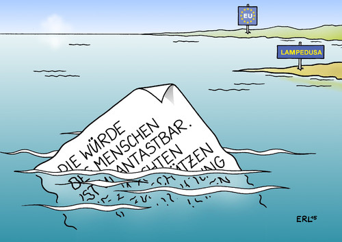 Cartoon: Lampedusa (medium) by Erl tagged flüchtlinge,mittelmeer,boot,tod,lampedusa,insel,eu,grenzen,dicht,abschottung,politik,mensch,würde,menschenwürde,grundgesetz,ertrinken,erfrieren,karikatur,erl,flüchtlinge,mittelmeer,boot,tod,lampedusa,insel,eu,grenzen,dicht,abschottung,politik,mensch,würde,menschenwürde,grundgesetz,ertrinken,erfrieren