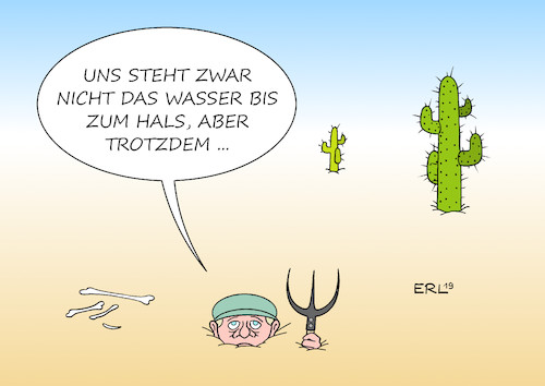 Cartoon: Landwirtschaft Klima (medium) by Erl tagged politik,ökologie,umwelt,klima,klimawandel,erderwärmung,hitze,trockenheit,landwirtschaft,landwirt,bauer,ernte,einbußen,wasser,hals,wüste,kaktus,sand,karikatur,erl,politik,ökologie,umwelt,klima,klimawandel,erderwärmung,hitze,trockenheit,landwirtschaft,landwirt,bauer,ernte,einbußen,wasser,hals,wüste,kaktus,sand,karikatur,erl