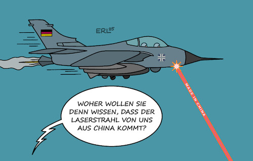 Cartoon: Laserangriff (medium) by Erl tagged politik,kampfjet,bundeswehr,angriff,laserstrahl,china,dementi,karikatur,erl,politik,kampfjet,bundeswehr,angriff,laserstrahl,china,dementi,karikatur,erl