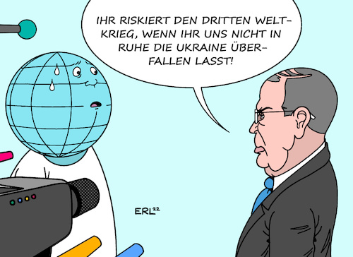 Cartoon: Lawrow (medium) by Erl tagged politik,krieg,angriff,überfall,wladimir,putin,russland,ukraine,usa,nato,eu,waffenlieferungen,drohung,außenminister,sergei,lawrow,dritter,weltkrieg,erde,welt,angst,karikatur,erl,politik,krieg,angriff,überfall,wladimir,putin,russland,ukraine,usa,nato,eu,waffenlieferungen,drohung,außenminister,sergei,lawrow,dritter,weltkrieg,erde,welt,angst,karikatur,erl