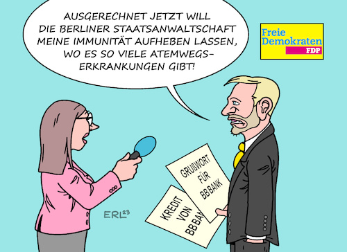 Cartoon: Lindner (medium) by Erl tagged politik,finanzminister,lindner,fdp,bbbank,grußwort,kredit,hauskredit,prüfung,zusammenhang,ermittlungen,verdacht,korruption,staatsanwaltschaft,berlin,antrag,aufhebung,immunität,immunsystem,welle,atemwegserkrangungen,karikatur,erl,politik,finanzminister,lindner,fdp,bbbank,grußwort,kredit,hauskredit,prüfung,zusammenhang,ermittlungen,verdacht,korruption,staatsanwaltschaft,berlin,antrag,aufhebung,immunität,immunsystem,welle,atemwegserkrangungen,karikatur,erl