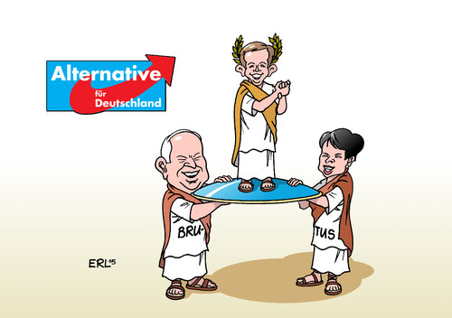 Cartoon: Luckius Caesar (medium) by Erl tagged afd,parteitag,spitze,führung,vorsitz,bernd,lucke,schild,julius,caesar,brutus,alexander,gauland,frauke,petry,rechtspopulismus,rechtsextremismus,partei,karikatur,erl,afd,parteitag,spitze,führung,vorsitz,bernd,lucke,schild,julius,caesar,brutus,alexander,gauland,frauke,petry,rechtspopulismus,rechtsextremismus,partei