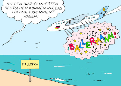 Cartoon: Mallorca (medium) by Erl tagged politik,corona,virus,pandemie,lockdown,beschränkung,reisen,tourismus,spanien,mallorca,lockerung,öffnung,urlauber,deutschland,ballermann,disziplin,karikatur,erl,politik,corona,virus,pandemie,lockdown,beschränkung,reisen,tourismus,spanien,mallorca,lockerung,öffnung,urlauber,deutschland,ballermann,disziplin,karikatur,erl