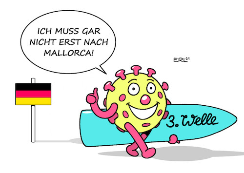 Cartoon: Mallorca (medium) by Erl tagged politik,corona,virus,pandemie,covid19,dritte,welle,lockdown,öffnung,lockerung,reisen,urlaub,mallorca,surfen,surfbrett,karikatur,erl,politik,corona,virus,pandemie,covid19,dritte,welle,lockdown,öffnung,lockerung,reisen,urlaub,mallorca,surfen,surfbrett,karikatur,erl