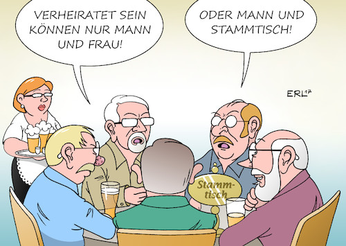 Cartoon: Mann und Frau (medium) by Erl tagged ehe,für,alle,gleichgeschlechtlich,homoehe,homosexualität,schwule,lesben,heterosexualität,abstimmung,bundestag,mehrheit,spd,linke,grüne,teile,cdu,csu,gegner,konservative,mann,und,frau,kinder,tradition,familienbild,stammtisch,stammtischparole,karikatur,erl,ehe,für,alle,gleichgeschlechtlich,homoehe,homosexualität,schwule,lesben,heterosexualität,abstimmung,bundestag,mehrheit,spd,linke,grüne,teile,cdu,csu,gegner,konservative,mann,und,frau,kinder,tradition,familienbild,stammtisch,stammtischparole,karikatur,erl