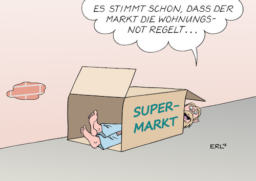 Cartoon: Markt und Wohnungsnot (medium) by Erl tagged politik,wohnen,wohnungsnot,mieten,überteuerung,wohnungsknappheit,wohnung,wohnungsbau,staat,sozialwohnungen,sotzialwohnungsbau,mietpreisbremse,bundesregierung,regierung,experten,empfehlung,markt,regelung,angebot,nachfrage,investoren,gewinnstreben,rendite,obdachlosigkeit,karton,supermarkt,karikatur,erl,politik,wohnen,wohnungsnot,mieten,überteuerung,wohnungsknappheit,wohnung,wohnungsbau,staat,sozialwohnungen,sotzialwohnungsbau,mietpreisbremse,bundesregierung,regierung,experten,empfehlung,markt,regelung,angebot,nachfrage,investoren,gewinnstreben,rendite,obdachlosigkeit,karton,supermarkt,karikatur,erl