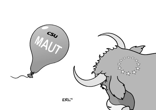 Cartoon: Maut EU (medium) by Erl tagged pkw,maut,ausländer,deutsche,deutschland,verkehrsminister,alexander,dobrindt,csu,wahlkampf,thema,stammtisch,politik,straße,verkahr,infrastruktur,abgabe,eu,recht,diskriminierung