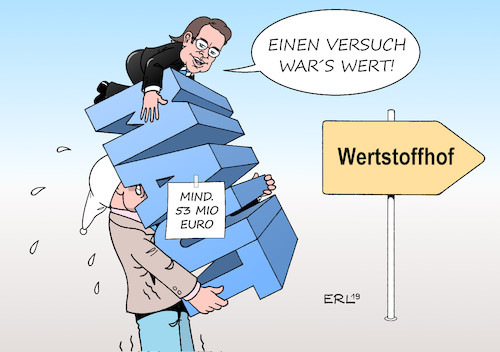 Cartoon: Mautkosten (medium) by Erl tagged politik,csu,wahlkampf,pkw,maut,ausländer,gesetz,eu,recht,unvereinbar,europäischer,gerichtshof,eugh,diskriminierung,alexander,dobrindt,andreas,scheuer,verkehrsminister,steuerzahler,michel,kosten,wertstoffhof,karikatur,erl,politik,csu,wahlkampf,pkw,maut,ausländer,gesetz,eu,recht,unvereinbar,europäischer,gerichtshof,eugh,diskriminierung,alexander,dobrindt,andreas,scheuer,verkehrsminister,steuerzahler,michel,kosten,wertstoffhof,karikatur,erl