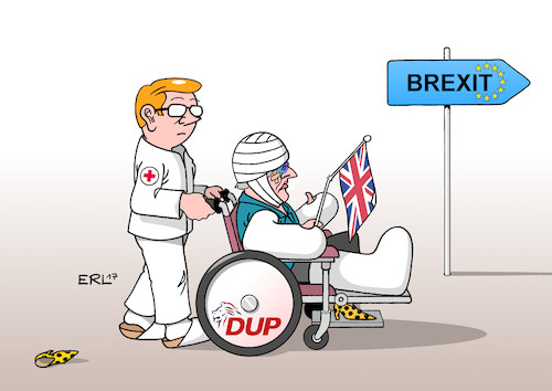 Cartoon: May und DUP (medium) by Erl tagged wahl,vorgezogene,neuwahlen,grossbritannien,gb,uk,premierministerin,theresa,may,schachzug,poker,ausbau,mehrheit,macht,conservative,party,konservative,verhandlungen,brexit,austritt,eu,sieg,knapp,stimmen,verluste,schwächung,gips,pfleger,rollstuhl,rad,dup,democratic,unionist,nordirland,koalitionspartner,karikatur,erl,wahl,vorgezogene,neuwahlen,grossbritannien,gb,uk,premierministerin,theresa,may,schachzug,poker,ausbau,mehrheit,macht,conservative,party,konservative,verhandlungen,brexit,austritt,eu,sieg,knapp,stimmen,verluste,schwächung,gips,pfleger,rollstuhl,rad,dup,democratic,unionist,nordirland,koalitionspartner,karikatur,erl