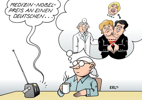 Cartoon: Medizin-Nobelpreis I (medium) by Erl tagged roth,claudia,gabriel,sigmar,merkel,angela,kopf,transplantation,arzt,grün,große,rot,schwarz,grüne,spd,csu,cdu,koalition,sondierung,gespräche,regierungsbildung,deutschland,medizinnobelpreis,nobelpreis,medizin,radio,medizin,nobelpreis,medizinnobelpreis,deutschland,regierungsbildung,gespräche,sondierung,koalition,cdu,csu,spd,grüne,schwarz,rot,große,grün,arzt,transplantation,kopf,angela,merkel,sigmar,gabriel,claudia,roth