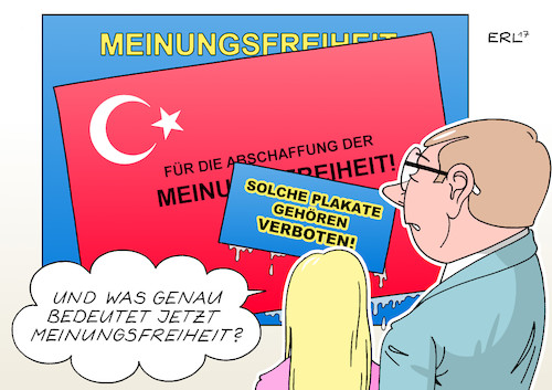 Cartoon: Meinungsfreiheit (medium) by Erl tagged meinungsfreiheit,pressefreiheit,demokratie,deutschland,eu,türkei,präsident,erdogan,staat,umbau,präsidialsystem,entmachtung,parlament,referendum,wahlkampf,verbot,vorwürfe,faschismus,nationalsozialismus,karikatur,erl,meinungsfreiheit,pressefreiheit,demokratie,deutschland,eu,türkei,präsident,erdogan,staat,umbau,präsidialsystem,entmachtung,parlament,referendum,wahlkampf,verbot,vorwürfe,faschismus,nationalsozialismus,karikatur,erl