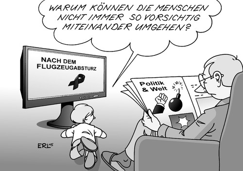 Cartoon: Menschen (medium) by Erl tagged flugzeugabsturz,flugzeugunglück,flug,barcelona,düsseldorf,unglück,trauer,opfer,tod,leid,angehörige,trost,gedenken,unterstützung,weltgeschehen,alltag,politik,brutalität,gewalt,gerangel,streit