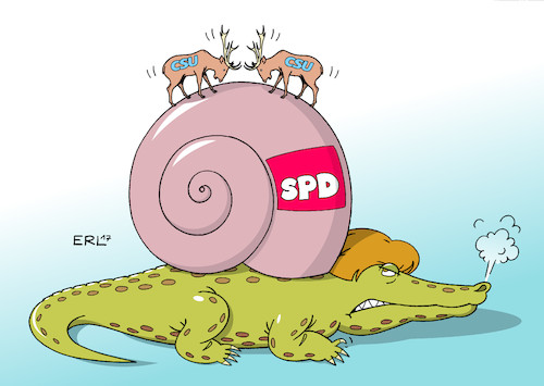 Cartoon: Menschen Tiere Sensationen (medium) by Erl tagged bundestagswahl,regierungsbildung,jamaika,scheitern,neuauflage,grosse,koalition,groko,schwarz,rot,cdu,csu,spd,vertrauen,eu,abstimmung,glyphosat,verlängerung,deutschland,zustimmung,landwirtschaftsminister,schmidt,alleingang,seehofer,merkel,schulz,treffen,bundespräsident,steinmeier,krokodil,schnecke,schneckenhaus,langsamkeit,hirsch,machtkampf,nachfolge,tier,karikatur,erl,bundestagswahl,regierungsbildung,jamaika,scheitern,neuauflage,grosse,koalition,groko,schwarz,rot,cdu,csu,spd,vertrauen,eu,abstimmung,glyphosat,verlängerung,deutschland,zustimmung,landwirtschaftsminister,schmidt,alleingang,seehofer,merkel,schulz,treffen,bundespräsident,steinmeier,krokodil,schnecke,schneckenhaus,langsamkeit,hirsch,machtkampf,nachfolge,tier,karikatur,erl