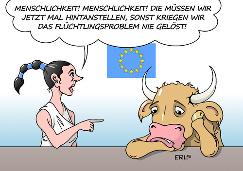 Cartoon: Menschlichkeit (medium) by Erl tagged flüchtlinge,eu,gipfel,europa,stier,menschlichkeit,politik,sachpolitik,asylrecht,solidarität,karikatur,erl,flüchtlinge,eu,gipfel,europa,stier,menschlichkeit,politik,sachpolitik,asylrecht,solidarität,karikatur,erl