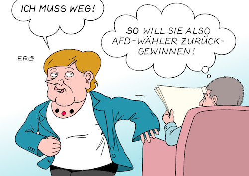 Cartoon: Merkel AfD (medium) by Erl tagged politik,bundesregierung,regierung,neu,große,koalition,groko,cdu,csu,spd,programm,bundeskanzlerin,angela,merkel,zurückgewinnen,wähler,afd,rechtspopulismus,slogan,muss,weg,merkelmussweg,aufbruch,ehemann,joachim,sauer,karikatur,erl,politik,bundesregierung,regierung,neu,große,koalition,groko,cdu,csu,spd,programm,bundeskanzlerin,angela,merkel,zurückgewinnen,wähler,afd,rechtspopulismus,slogan,muss,weg,merkelmussweg,aufbruch,ehemann,joachim,sauer,karikatur,erl