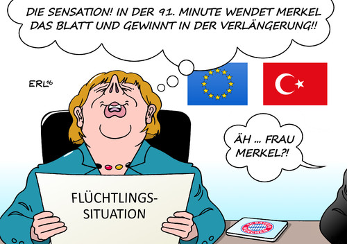 Cartoon: Merkel Bayern München (medium) by Erl tagged eu,türkei,gipfel,flüchtlinge,verhandlungen,lösung,deal,schwierigkeit,bundeskanzlerin,angela,merkel,ministerpräsident,ahmet,davutoglu,fußball,cahmpions,league,bayern,münchen,juventus,turin,sensation,sieg,karikatur,erl,eu,türkei,gipfel,flüchtlinge,verhandlungen,lösung,deal,schwierigkeit,bundeskanzlerin,angela,merkel,ministerpräsident,ahmet,davutoglu,fußball,cahmpions,league,bayern,münchen,juventus,turin,sensation,sieg,karikatur,erl