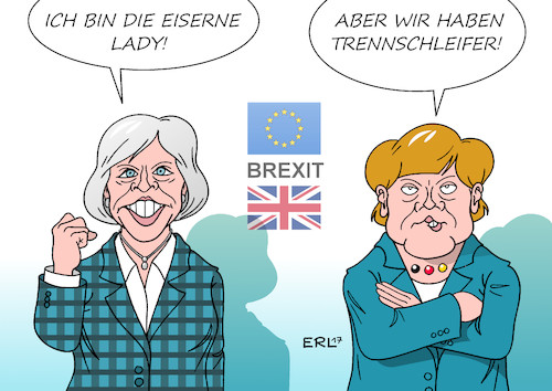Cartoon: Merkel Brexit (medium) by Erl tagged brexit,großbritannien,gb,uk,austritt,eu,verhandlungen,hart,weich,premierministerin,theresa,may,eiserne,lady,bundeskanzlerin,angela,merkel,trennschleifer,winkelschleifer,flex,härter,regierungserklärung,karikatur,erl,brexit,großbritannien,gb,uk,austritt,eu,verhandlungen,hart,weich,premierministerin,theresa,may,eiserne,lady,bundeskanzlerin,angela,merkel,trennschleifer,winkelschleifer,flex,härter,regierungserklärung,karikatur,erl