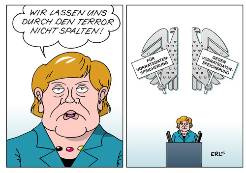 Cartoon: Merkel im Bundestag (medium) by Erl tagged charlie,hebdo,satire,zeitschrift,paris,anschlag,islamismus,gedenken,bundestag,rede,bundeskanzlerin,angela,merkel,spaltung,terror,gesellschaft,demokratie,meinungsfreiheit,pressefreiheit,vorratsdatenspeicherung,pro,contra,adler,karikatur,erl,charlie,hebdo,satire,zeitschrift,paris,anschlag,islamismus,gedenken,bundestag,rede,bundeskanzlerin,angela,merkel,spaltung,terror,gesellschaft,demokratie,meinungsfreiheit,pressefreiheit,vorratsdatenspeicherung,pro,contra,adler