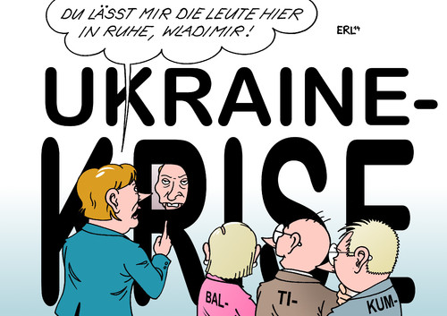 Cartoon: Merkel Lettland (medium) by Erl tagged bundeskanzlerin,angela,merkel,besuch,lettland,ukraine,krise,baltikum,angst,russland,präsident,wladimir,putin,bundeskanzlerin,angela,merkel,besuch,lettland,ukraine,krise,baltikum,angst,russland,präsident,wladimir,putin