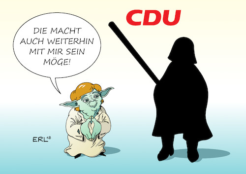 Cartoon: Merkel Macht I (medium) by Erl tagged politik,cdu,bundeskanzlerin,angela,merkel,rückzug,parteivorsitz,partei,vorsitz,wahl,vorsitzende,vorsitzender,richtung,kandidaten,annegret,kramp,karrenbauer,friedrich,merz,jens,spahn,kanzlerin,macht,yoda,starwars,darth,vader,prinzessin,leia,karikatur,erl,politik,cdu,bundeskanzlerin,angela,merkel,rückzug,parteivorsitz,partei,vorsitz,wahl,vorsitzende,vorsitzender,richtung,kandidaten,annegret,kramp,karrenbauer,friedrich,merz,jens,spahn,kanzlerin,macht,yoda,starwars,darth,vader,prinzessin,leia,karikatur,erl