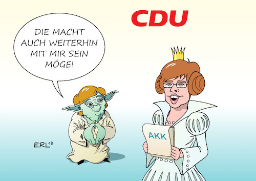 Cartoon: Merkel Macht II (medium) by Erl tagged politik,cdu,bundeskanzlerin,angela,merkel,rückzug,parteivorsitz,partei,vorsitz,wahl,vorsitzende,vorsitzender,richtung,kandidaten,annegret,kramp,karrenbauer,friedrich,merz,jens,spahn,kanzlerin,macht,yoda,starwars,darth,vader,prinzessin,leia,karikatur,erl,politik,cdu,bundeskanzlerin,angela,merkel,rückzug,parteivorsitz,partei,vorsitz,wahl,vorsitzende,vorsitzender,richtung,kandidaten,annegret,kramp,karrenbauer,friedrich,merz,jens,spahn,kanzlerin,macht,yoda,starwars,darth,vader,prinzessin,leia,karikatur,erl