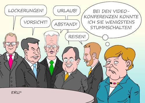 Cartoon: Merkel Ministerpräsidenten (medium) by Erl tagged politik,corona,virus,pandemie,treffen,bundeskanzlerin,angela,merkel,ministerpräsidenten,kanzleramt,ramelow,söder,kretschmann,laschet,kretschmer,regelungen,lockerungen,unterschiede,coronazeit,videokonferenz,stummschalten,karikatur,erl,politik,corona,virus,pandemie,treffen,bundeskanzlerin,angela,merkel,ministerpräsidenten,kanzleramt,ramelow,söder,kretschmann,laschet,kretschmer,regelungen,lockerungen,unterschiede,coronazeit,videokonferenz,stummschalten,karikatur,erl