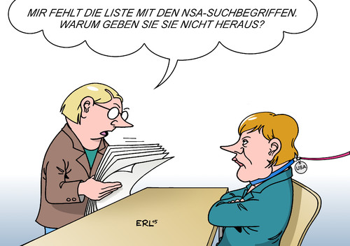 Cartoon: Merkel NSA-Liste (medium) by Erl tagged bnd,nsa,spionage,merkel,karikatur,erl,bnd,nsa,spionage,merkel