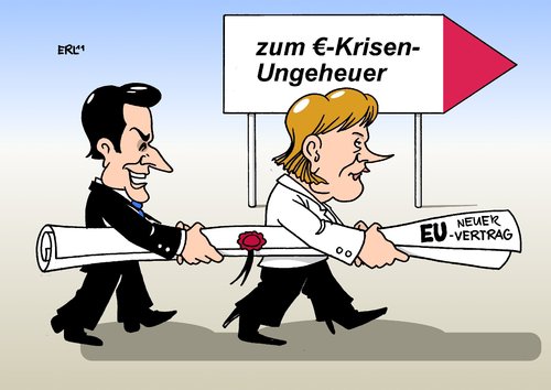 Cartoon: Merkel Sarkozy (medium) by Erl tagged krise,euro,schulden,rettung,eu,vertrag,angela,merkel,nicolas,sarkozy,treffen,achse,deutschland,frankreich,berlin,paris,euro,krise,schulden,rettung,vertrag,merkel,sarkozy,treffen,achse,deutschland,frankreich,berlin,paris