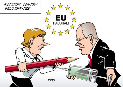 Cartoon: Merkel Steinbrück (medium) by Erl tagged eu,haushalt,bundestag,rededuell,bundeskanzlerin,merkel,cdu,spd,kanzlerkandidat,steinbrück,sparen,sparkurs,rotstift,investieren,geldspritze,kaputtsparen,eu,haushalt,bundestag,rededuell,bundeskanzlerin,merkel,cdu,spd,kanzlerkandidat,steinbrück,sparen,sparkurs,rotstift,investieren,geldspritze,kaputtsparen