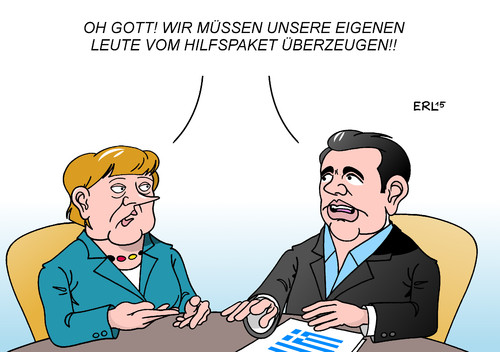 Cartoon: Merkel Tsipras (medium) by Erl tagged griechenland,krise,wirtschaft,finanzen,euro,schulden,eu,ezb,iwf,hilfe,bedingung,reformen,sparkurs,hilfspaket,widerstand,eigene,leute,cdu,csu,union,syriza,merkel,tsipras,karikatur,erl,griechenland,krise,wirtschaft,finanzen,euro,schulden,eu,ezb,iwf,hilfe,bedingung,reformen,sparkurs,hilfspaket,widerstand,eigene,leute,cdu,csu,union,syriza,merkel,tsipras