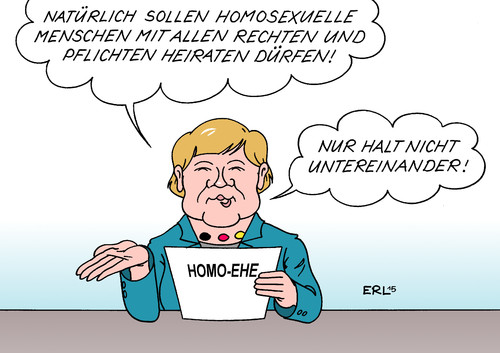 Cartoon: Merkel zur Homo-Ehe (medium) by Erl tagged homoehe,ehe,homosexualität,frau,mann,lesbisch,schwul,referendum,irland,deutschland,cdu,csu,bremser,bremsen,bremse,konservativ,bundeskanzlerin,angela,merkel,karikatur,erl,homoehe,ehe,homosexualität,frau,mann,lesbisch,schwul,referendum,irland,deutschland,cdu,csu,bremser,bremsen,bremse,konservativ,bundeskanzlerin,angela,merkel