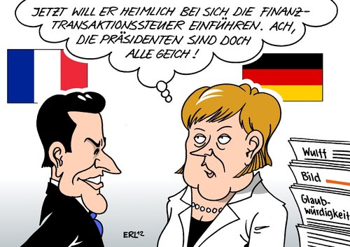 Cartoon: Merkozy (medium) by Erl tagged merkel,angela,bundeskanzlerin,deutschland,sarkozy,nicolas,präsident,frankreich,euro,krise,finanztransaktionssteuer,alleingang,heimlich,heimlichkeit,bundespräsident,christian,wulff,kredit,geld,glaubwürdigkeit,wahrheit,bild,zeitung,merkel,bundeskanzlerin,sarkozy,präsident,frankreich,euro,finanztransaktionssteuer,bundespräsident,wulff,kredit,glaubwürdigkeit,bild,zeitung