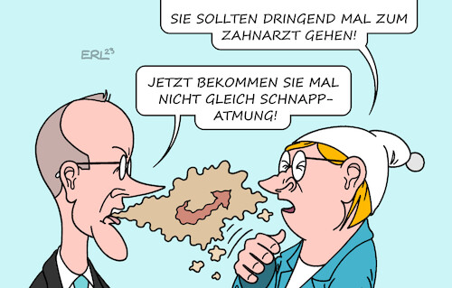 Cartoon: Merzens Mundgeruch II (medium) by Erl tagged politik,cdu,vorsitzender,friedrich,merz,aussage,asylbewerber,ausnutzung,deutschland,gesundheitssystem,beitragszahler,falschaussage,parolen,afd,nutzen,rechtspopulismus,rechtsextremismus,kritik,schnappatmung,mundgeruch,zahnarzt,michel,karikatur,erl,politik,cdu,vorsitzender,friedrich,merz,aussage,asylbewerber,ausnutzung,deutschland,gesundheitssystem,beitragszahler,falschaussage,parolen,afd,nutzen,rechtspopulismus,rechtsextremismus,kritik,schnappatmung,mundgeruch,zahnarzt,michel,karikatur,erl